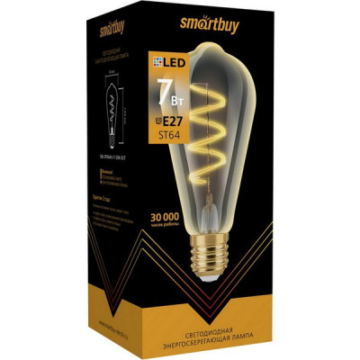 Лампа LED E27/ST64 Эдисон,  7W, FILAMENT, 3000K, 420Лм, Smartbuy [SBL-ST64Art-7-30K-E27]