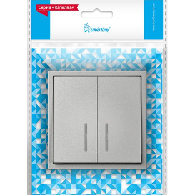Выключатель с/у 2-кл 10А, IP20, с подсветкой, Smartbuy Капелла [SBE-09s-10-SW2-1] серебро soft touch