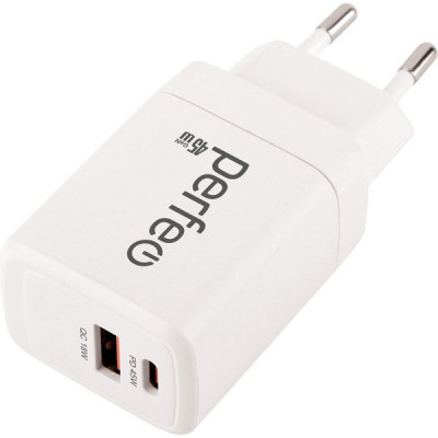 Зарядное устройство Perfeo, PD, с разъемом USB+Type-C, GaN, 45W [I4663] белый