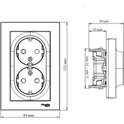 Розетка с/у 2x2P+Е 16A, IP20, со штор., в сборе, Schneider Electric ATLASDESIGN [ATN000426][6]жемчуг