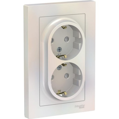 Розетка с/у 2x2P+Е 16A, IP20, со штор., в сборе, Schneider Electric ATLASDESIGN [ATN000426][6]жемчуг