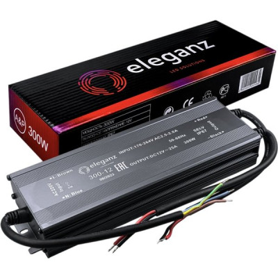 Блок питания 12V 300W, IP44, металл соты узкий премиум черный [ELEGANZ-300-12]