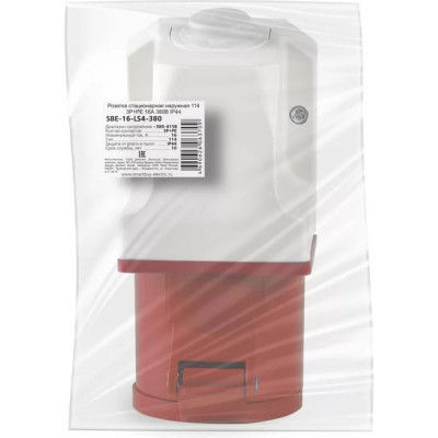 Розетка силовая стационарная 114, 3P+PE, 16А, 380В, IP44, Smartbuy [SBE-16-LS4-380] красный