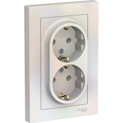 Розетка с/у 2x2P+Е 16A, IP20, в сборе, Schneider Electric ATLASDESIGN [ATN000424] жемчуг [6]