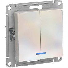 Выключатель с/у 2-кл 10А, IP20, с подсветкой, Schneider Electric ATLASDESIGN [ATN000453][10] жемчуг