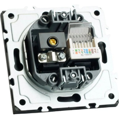 Розетка с/у TV + RJ45 IP20, STEKKER Эмили [RST00-5106-05][12] черный уголь soft touch