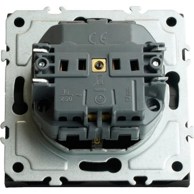 Розетка с/у 2P+E 16A, IP20, со шторками, STEKKER Эмили [RST16-5110-05] черный уголь soft touch