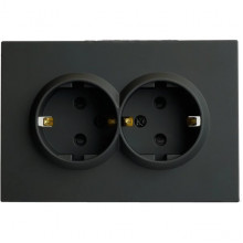 Розетка с/у 2x2P+E 16A, IP20, со шторками, STEKKER Эмили [RST16-5114-05] черный уголь soft touch