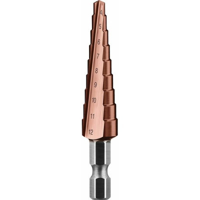 Сверло по металлу ступенчатое d4-12мм, 9 ступ., шестигр.хвостовик 1/4