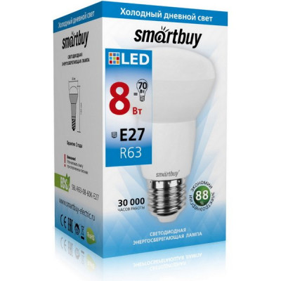 Лампа LED E27/R63 рефлектор, 8W, 6500K, 650Лм, Smartbuy [SBL-R63-08-60K-E27]