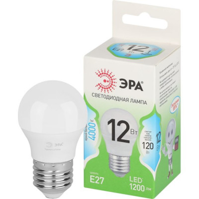 Лампа LED E27/P45 шар, 12W, 4000K, 1200Лм, ЭРА GL [LED P45-12W-840-E27 GL]