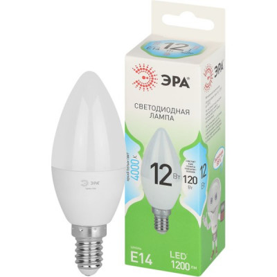 Лампа LED E14/B35 свеча, 12W, 4000K, 1200Лм, ЭРА GL [LED B35-12W-840-E14 GL]