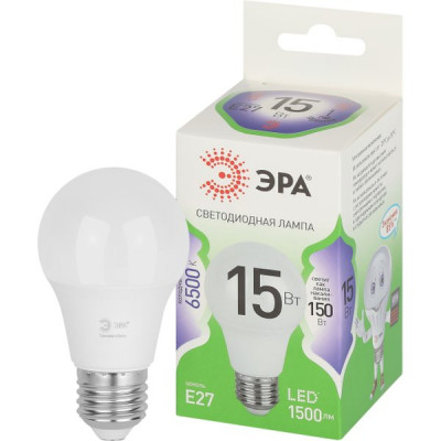 Лампа LED E27/A60 груша, 15W, 6500K, 1500Лм, ЭРА GL [LED A60-15W-865-E27 GL]