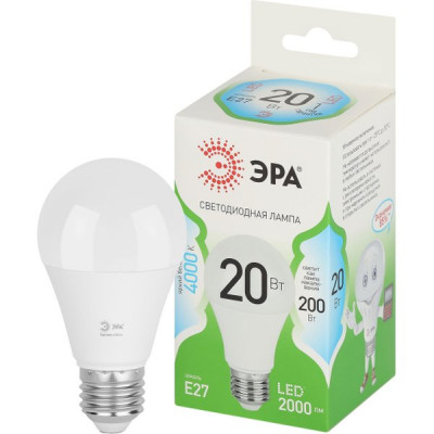 Лампа LED E27/A60 груша, 20W, 6500K, 2000Лм, ЭРА GL [LED A60-20W-865-E27 GL]