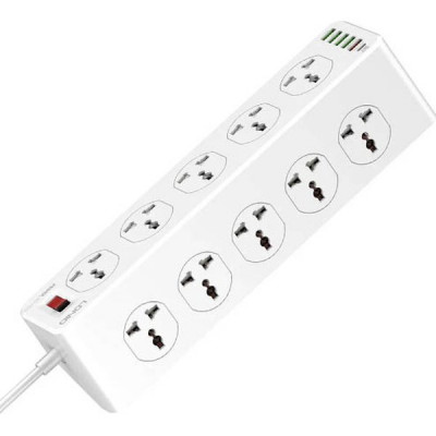 Сетевой фильтр  2м, 10 розеток, 10А/2500Вт, 5xUSB, 1xType-C PD QC, LDNIO [SC10610] белый
