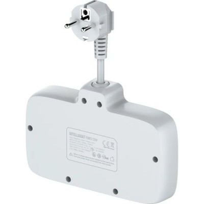 Разветвитель 2 розетки с заземлен., с выкл., 10А/2500Вт, 3xUSB, 1xType-C PD QC, LDNIO [SC2413] белый