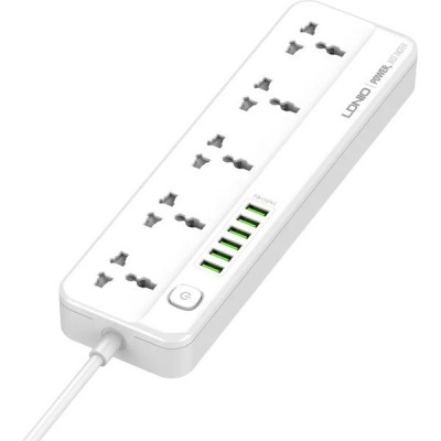Сетевой фильтр  2м, 5 розеток, 10А/2500Вт, 6xUSB, LDNIO [SC5614] белый