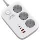 Сетевой фильтр  2м, 3 розетки, 13А/3250Вт, 2xUSB, 2xType-C PD QC, LDNIO [SE3436] белый