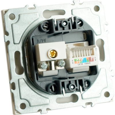 Розетка с/у TV + RJ45 IP20, STEKKER Эмили [RST00-5106-01][12] белый фарфор soft touch