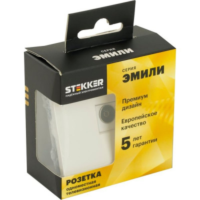 Розетка с/у TV одиночная, IP20, STEKKER Эмили [RST00-5108-01][12] белый фарфор soft touch