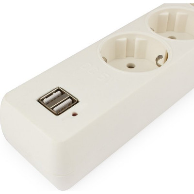 Сетевой фильтр  1.8м, 5 розеток, 10А/2500Вт, 2xUSB, Гарнизон [ECL-5-U2-W-1.8] белый