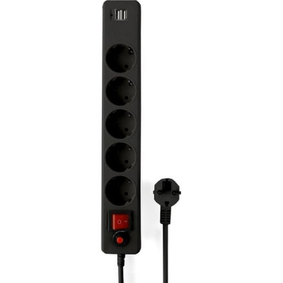 Сетевой фильтр  1.8м, 5 розеток, 10А/2500Вт, 2xUSB, Гарнизон [ECL-5-U2-B-1.8] черный
