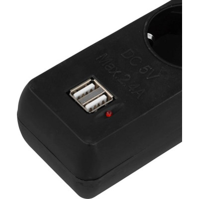 Сетевой фильтр  1.8м, 5 розеток, 10А/2500Вт, 2xUSB, Гарнизон [ECL-5-U2-B-1.8] черный