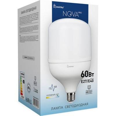 Лампа LED E27/T140 цилиндр,  60W, 6500K, 5700Лм, перехE27/E40, Smartbuy Nova Pro[SBL-HP2-60-65K-E27]