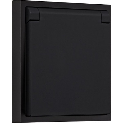 Розетка с/у 2P+E 16A, с крышкой, Smartbuy Капелла [SBE-09b-16-S1-1ZK] черный soft touch