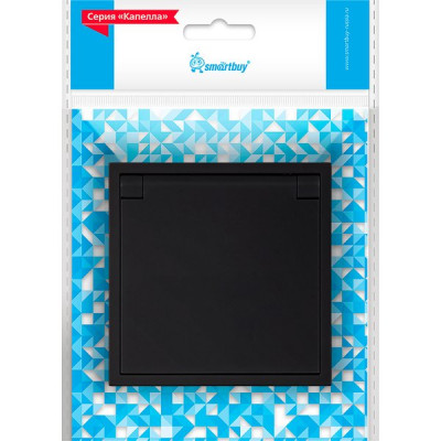 Розетка с/у 2P+E 16A, с крышкой, Smartbuy Капелла [SBE-09b-16-S1-1ZK] черный soft touch