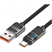 Кабель USB - Type-C, 1.2м, 3А, 66W, Hoco U137, PD кабель с дисплеем, нейлон черный [HC-36421]