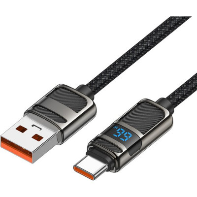 Кабель USB - Type-C, 1.2м, 3А, 66W, Hoco U137, PD кабель с дисплеем, нейлон черный [HC-36421]