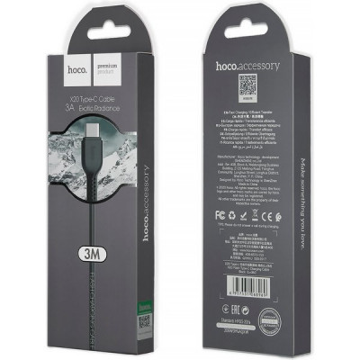 Кабель USB - Type-C, 3.0м, 3А, Hoco X20 Flash, ПВХ, черный [HC-68969]