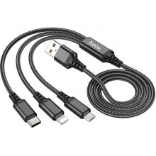 Кабель USB - Lightning + microUSB + Type-C, 3А, 1.0м, Hoco X76 [HC-67400] черный