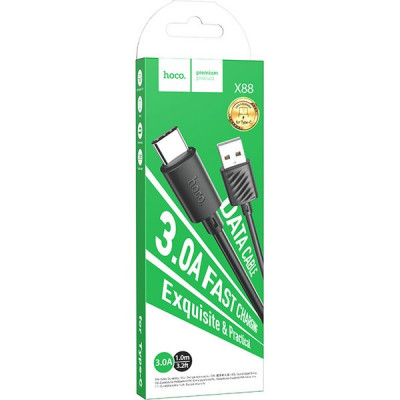 Кабель USB - Type-C, 1.0м, 3А, Hoco X88, черный [HC-83349]