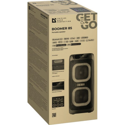 Колонка DEFENDER BOOMER 85, 100W, портативная, RGB/BT/FM/USB/IPX4/DSP [65185]