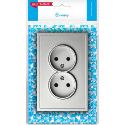 Розетка с/у 2x2P 10A, IP20, Smartbuy Капелла [SBE-09s-10-S2-N] серебро soft touch