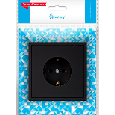 Розетка с/у 2P+E 16A, IP20, Smartbuy Капелла [SBE-09b-16-S1-Z] черный soft touch
