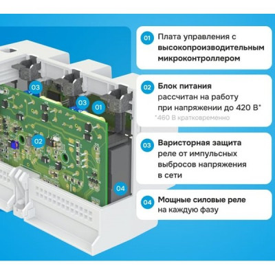 Реле напряжения 3-фазное, 40А, 9200ВА, 100–420В, 2 режима работы (1ф/3ф), Welrok [D6-40 red] 