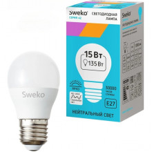 Лампа LED E27/G45 шар, 15W, 6500K, 1430Лм, Sweko [42LED-G45-15W-230-6500K-E27]