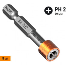 Бита для шуруповерта PH2 x 50мм, 1/4, S2,  магнитн. насадка, цена за уп/8шт, NOX MAGNEO [334520]