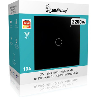 Умный сенсорный выключатель 1-кл 10A, Wi-Fi, Яндекс Алиса, Smartbuy [SBE-wifi1b-10-SW1-0] черный