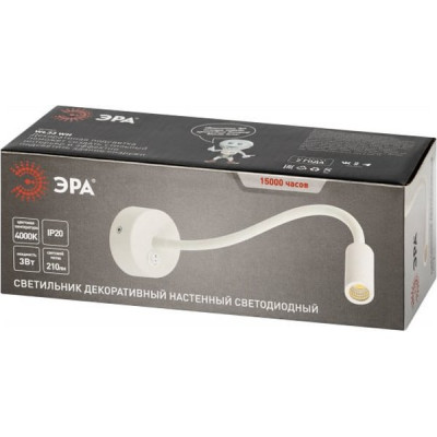 Светильник декоративный настенный LED 3W, IP20, 4000K, 70*377, ЭРА [WL 33 WH] белый