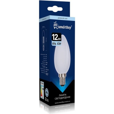 Лампа LED E14/C37 свеча, 12W, FILAMENT матовый, 4000K, 1055Лм, Smartbuy [SBL-C37FOP-12-40K-E14]