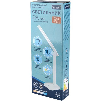Светильник настольный LED 11W, 2700-6500K, 550Лм, сенсорный с диммером, GL [GLTL-045] белый глянец