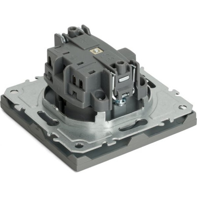 Розетка с/у 2P+E 16A, IP20, со шторками, STEKKER Эмили [RST16-5110-10] платиново-серый soft touch