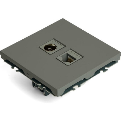 Розетка с/у TV + RJ45 IP20, STEKKER Эмили [RST00-5106-10][12] платиново-серый soft touch