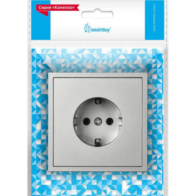 Розетка с/у 2P+E 16A, IP20, Smartbuy Капелла [SBE-09s-16-S1-Z] серебро soft touch