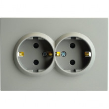 Розетка с/у 2x2P+E 16A, IP20, со шторками, STEKKER Эмили [RST16-5114-10] платиново-серый soft touch