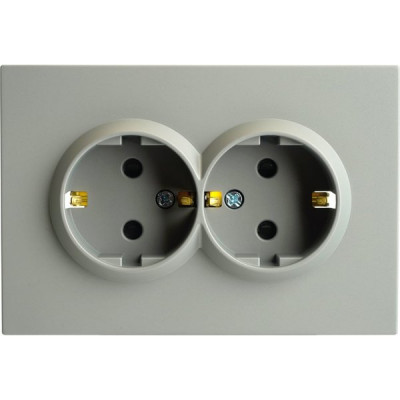Розетка с/у 2x2P+E 16A, IP20, со шторками, STEKKER Эмили [RST16-5114-10] платиново-серый soft touch
